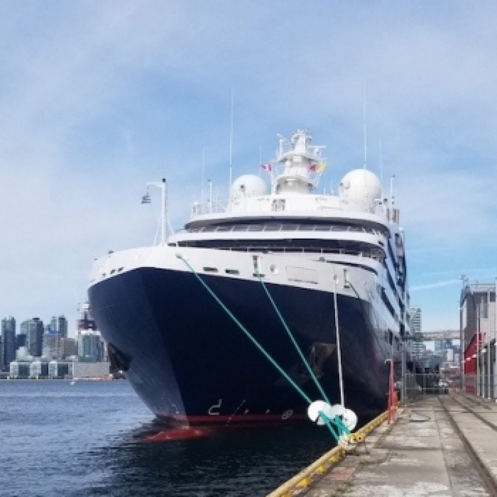 A 7-deck luxury cruise ship docked in Toronto this weekend